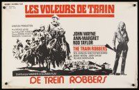 1h325 TRAIN ROBBERS Belgian '73 great art of cowboy John Wayne & sexy Ann-Margret!
