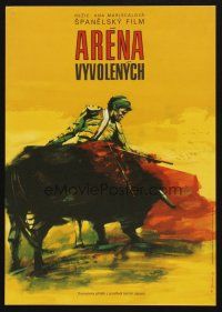 1h469 BULLFIGHT BEGINS Czech 11x16 '75 wonderful Disman artwork of toreador in ring with bull!