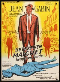 1h417 INSPECTOR MAIGRET Danish '58 Georges Simenon, Jean Gabin, bad girl Annie Girardot!