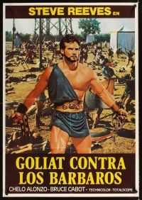 1h066 GOLIATH & THE BARBARIANS ItalSpan 1sh '59 mighty Steve Reeves in sword & sandal action!