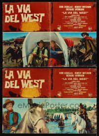 1h079 WAY WEST 3 Italian photobustas '67 Kirk Douglas, Robert Mitchum, Richard Widmark!