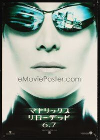 1h576 MATRIX RELOADED 6.7 style teaser Japanese 29x41 '03 super c/u of Carrie-Anne Moss as Trinity!