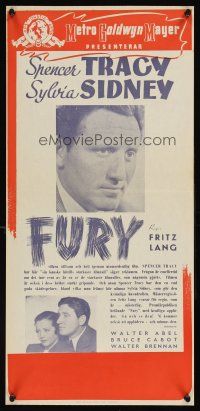 1h054 FURY Swedish stolpe '36 Fritz Lang mob violence classic, Spencer Tracy, Sylvia Sidney