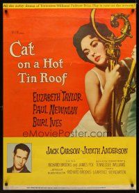 1j235 CAT ON A HOT TIN ROOF 30x40 '58 sexy Elizabeth Taylor as Maggie the Cat, Paul Newman!