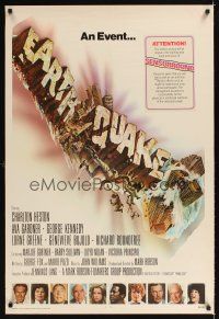 1j239 EARTHQUAKE 30x40 '74 Charlton Heston, Ava Gardner, cool Joseph Smith disaster title art!