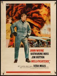 1j248 HELLFIGHTERS 30x40 '69 John Wayne as fireman Red Adair, Katharine Ross!