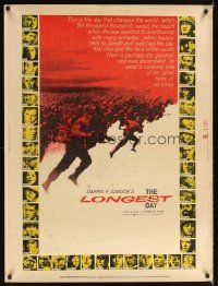 1j258 LONGEST DAY 30x40 '62 Zanuck's World War II D-Day movie with 42 international stars!