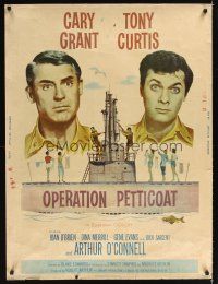 1j262 OPERATION PETTICOAT 30x40 '59 great artwork of Cary Grant & Tony Curtis on pink submarine!
