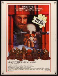 1j273 THEATRE OF BLOOD 30x40 '73 great art of Vincent Price holding bloody skull w/dead audience!