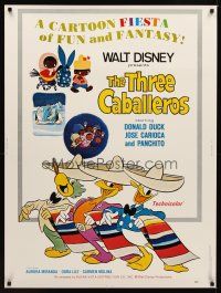 1j274 THREE CABALLEROS 30x40 R77 Disney, cartoon art of Donald Duck, Panchito & Joe Carioca!