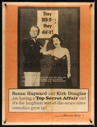 1j275 TOP SECRET AFFAIR style Y 30x40 '57 Susan Hayward tames toughest General Kirk Douglas!