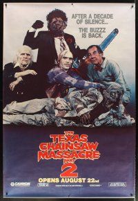1j194 TEXAS CHAINSAW MASSACRE PART 2 DS bus stop '86 Tobe Hooper horror sequel, cast portrait!