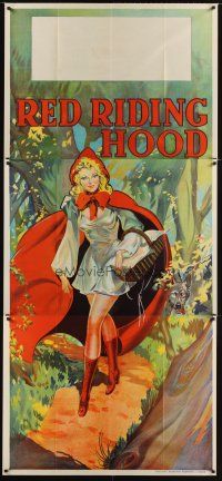 1j025 RED RIDING HOOD English 3sh '30s stone litho of sexy Red with wolf trailing behind!