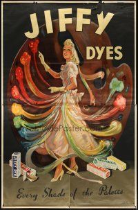 1j123 JIFFY DYES English advertising poster '30s incredible colorful art by H.H. Harris!