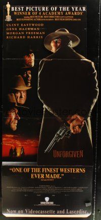 1j082 UNFORGIVEN video standee '92 life-size gunslinger Clint Eastwood with his back turned!