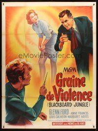 1k552 BLACKBOARD JUNGLE French 1p '55 Richard Brooks classic, great different art by Roger Soubie!