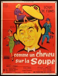 1k585 CRAZY IN THE NOODLE French 1p '57 wacky artwork of Louis de Funes by Andre Bertrand!