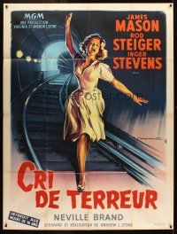 1k586 CRY TERROR French 1p '60 different art of Inger Stevens on train tracks by Roger Soubie!