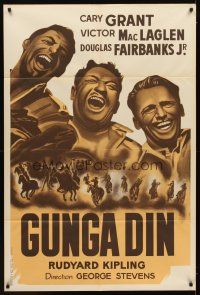 1k504 GUNGA DIN French 31x47 R40s different art of Cary Grant, Douglas Fairbanks Jr. & McLaglen!