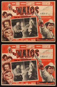 1k493 VIOLENT MEN 2 Mexican LCs '54 Glenn Ford w/revolver, Barbara Stanwyck, Edward G. Robinson!