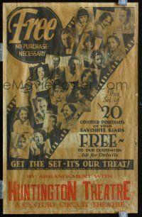1k032 20 FREE PORTRAITS 14x22 advertising poster '30s given to theatergoers to get them in!