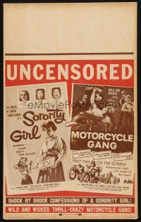 1k132 MOTORCYCLE GANG/SORORITY GIRL Benton WC '57 AIP double-bill, uncensored, wild & wicked!