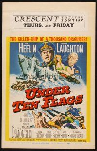 1k161 UNDER TEN FLAGS WC '60 art of Van Heflin, Charles Laughton & sexy Mylene Demongeot!