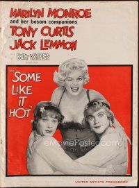 1k252 SOME LIKE IT HOT pressbook '59 sexy Marilyn Monroe with Tony Curtis & Jack Lemmon in drag!