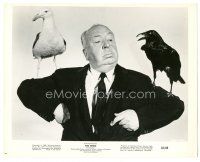 1m001 BIRDS candid 8x10 still '63 wonderful image of director Alfred Hitchcock w/birds on shoulders