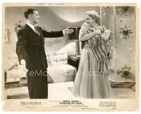 1m098 CHAMPAGNE FOR CAESAR 8x10 still '50 Ronald Colman smiles at sexy Celeste Holm in fur!