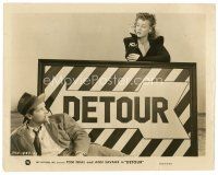 1m128 DETOUR 8x10 still '45 sexy smoking Ann Savage over detour sign looks down at Tom Neal!