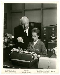 1m424 MARNIE candid 8x10 still '64 director Alfred Hitchcock at typewriter with Tippi Hedren!