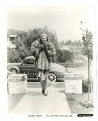 1m614 SIMONE SIMON 8x10 key book still '38 coming home wearing incredible blue fox fur coat!