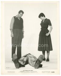1m696 TROUBLE WITH HARRY 8x10 still '55 Hitchcock, Forsythe & Shirley MacLaine look at dead Harry!