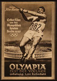 1p006 OLYMPIAD Film-Kurier German program '38 Part I of Riefenstahl 1936 Munich Olympics documentary