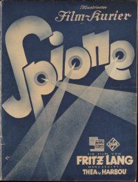 1p105 SPIES German program '28 Fritz Lang's classic spy movie based on Thea von Harbou's novel!