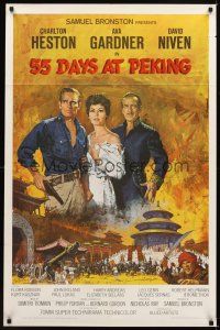 1r014 55 DAYS AT PEKING 1sh '63 art of Charlton Heston, Ava Gardner & David Niven by Terpning!