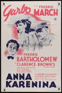 1r051 ANNA KARENINA 1sh R62 art of beautiful Greta Garbo, Fredric March, Freddie Bartholomew!