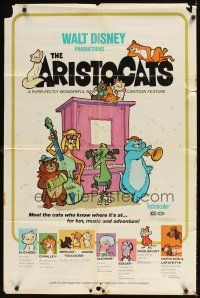 1r062 ARISTOCATS 1sh '71 Walt Disney feline jazz musical cartoon, great image!