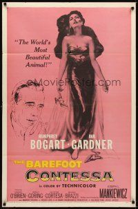 1r084 BAREFOOT CONTESSA 1sh '54 Humphrey Bogart & art of sexy full-length Ava Gardner!