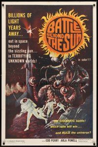 1r087 BATTLE BEYOND THE SUN 1sh '62 Russian sci-fi, terrifying unknown worlds, cool monster art!
