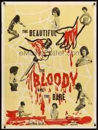 1r092 BEAUTIFUL, THE BLOODY, & THE BARE 1sh '64 wild horror art of 8 sexy near-naked models!