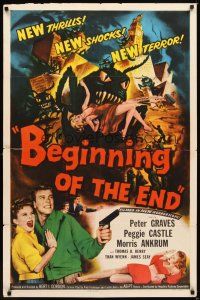 1r099 BEGINNING OF THE END 1sh '57 Peter Graves & pretty Peggie Castle, giant grasshopper sci-fi!