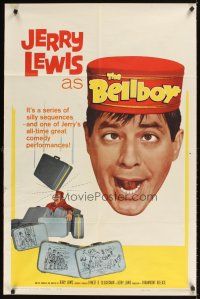 1r100 BELLBOY 1sh '60 wacky artwork of Jerry Lewis carrying luggage!