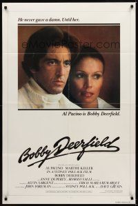 1r137 BOBBY DEERFIELD 1sh '77 close up of F1 race car driver Al Pacino & pretty Marthe Keller!