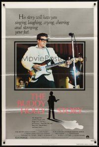 1r152 BUDDY HOLLY STORY 1sh '78 great image of Gary Busey performing on stage with guitar!