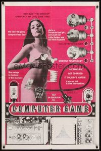 1r205 COMPUTER GAME 1sh '69 wacky art of sexy computerized girl w/light bulbs!