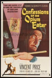 1r208 CONFESSIONS OF AN OPIUM EATER 1sh '62 Vincent Price, cool artwork of drugs & caged girls!