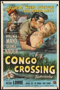 1r209 CONGO CROSSING 1sh '56 art of Peter Lorre pointing gun at Virginia Mayo & George Nader!