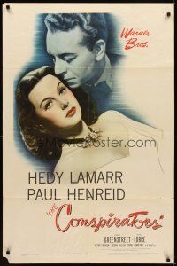 1r213 CONSPIRATORS 1sh '44 freedom fighter Paul Henreid nuzzles the hair of sexy Hedy Lamarr!
